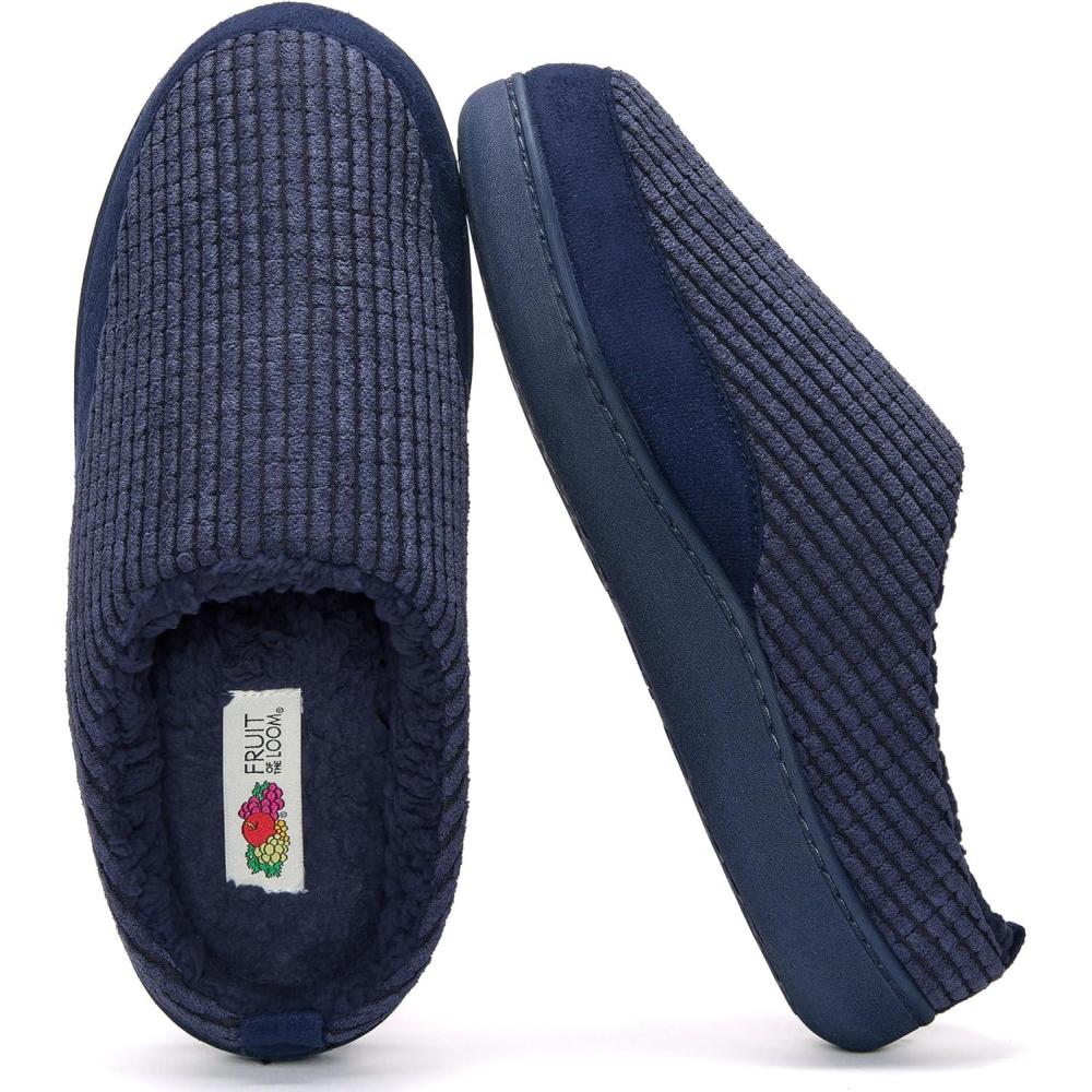 imageFruit of the Loom Mens Waffle Clog Slippers  Fleece Memory Foam Sole  IndoorOutdoor Pantuflas Machine WashableNavy