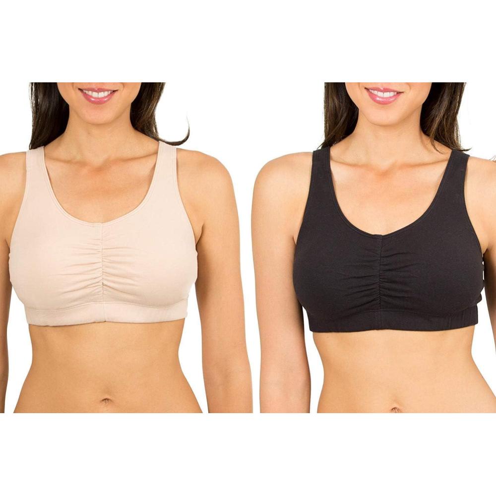 imageFruit of the Loom Womens 2Pack Shirred Front Sport Bra  Removable Pads for Customizable SupportSand and Black