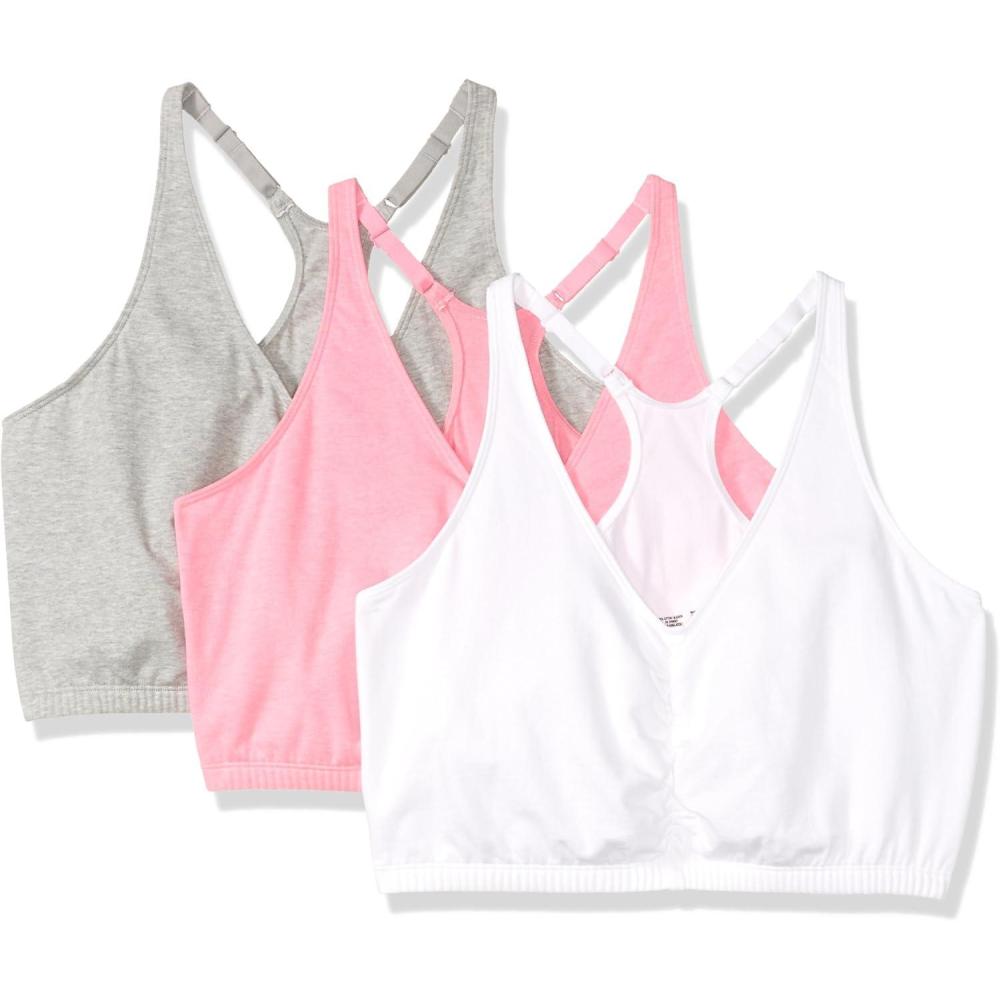 imageFruit of the Loom Womens Adjustable Shirred Front Racerback Sports Bra Multi Pack OptionsHeather Grey