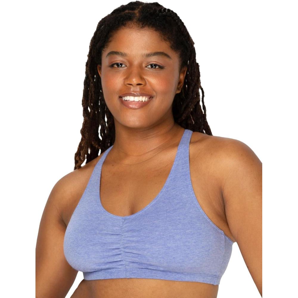 imageFruit of the Loom Womens Adjustable Shirred Front Racerback Sports Bra Multi Pack OptionsHeather GreyWhiteBlue Gem
