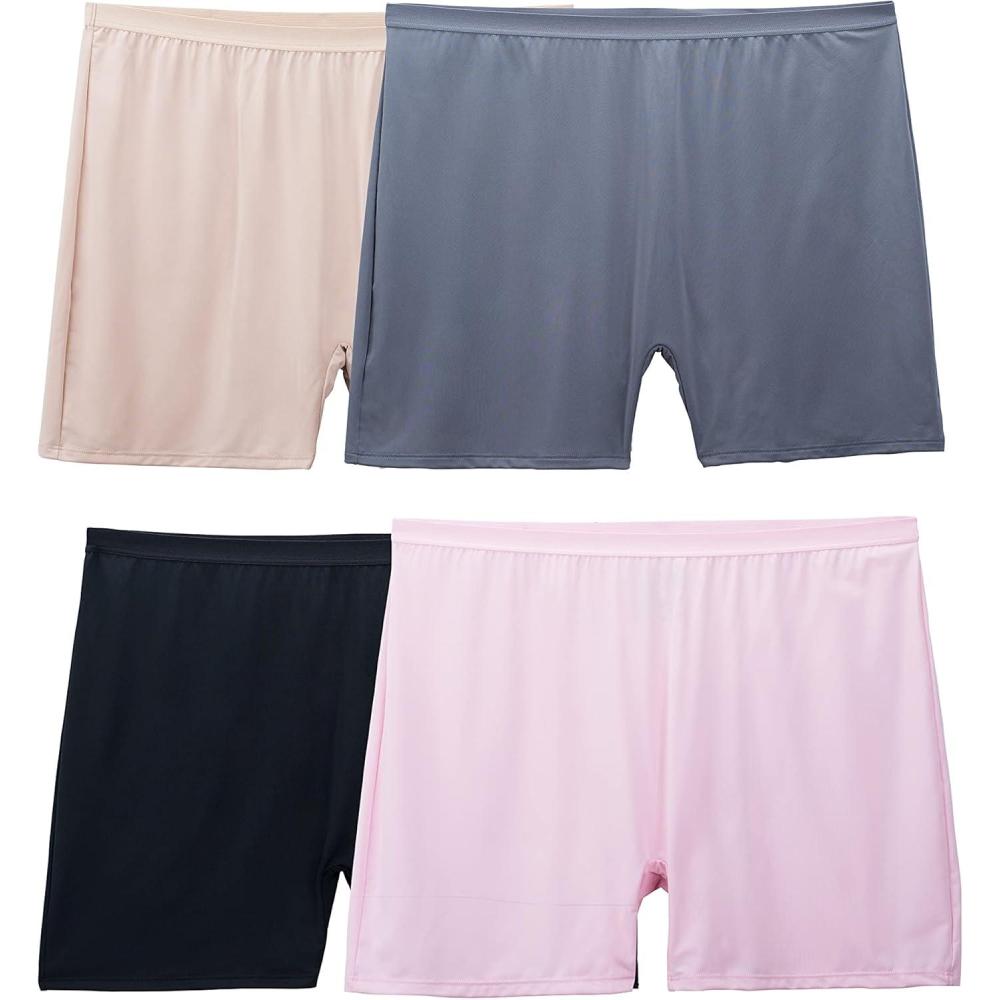 imageFruit of the Loom Womens Boxer Briefs with Stretch Mid Thigh Length Boy Shorts Available in Plus SizeMicrofiber Colors May Vary