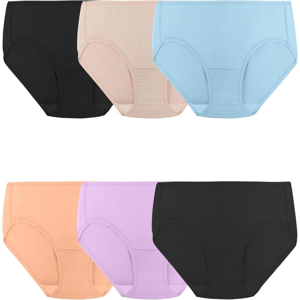 imageFruit of the Loom Womens Breathable Underwear Moisture Wicking Keeps You Cool ampamp Comfortable Available in Plus SizeCooling Stripes Brief 6 Pack Colors May Vary