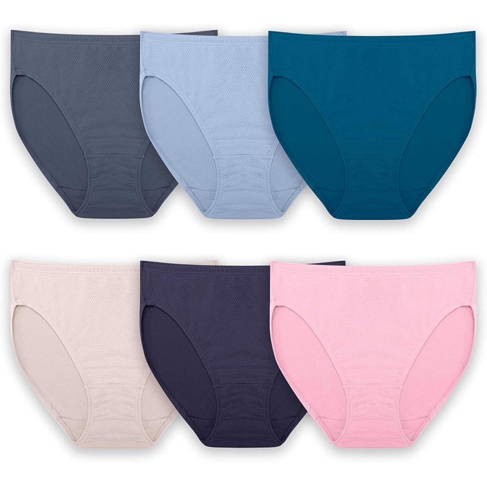 imageFruit of the Loom Womens Breathable Underwear Moisture Wicking Keeps You Cool ampamp Comfortable Available in Plus SizeMicro Mesh Hi Cut 6 Pack Colors May Vary