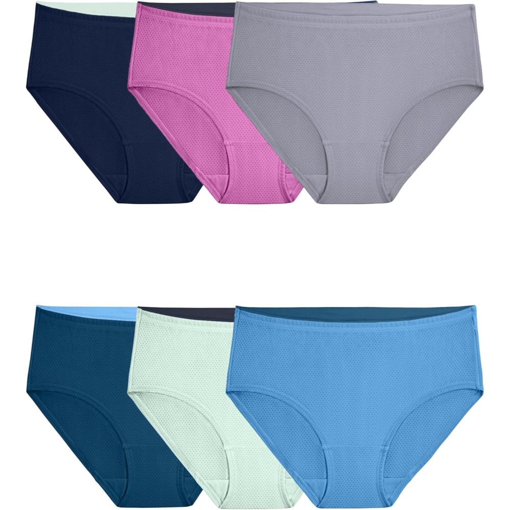 imageFruit of the Loom Womens Breathable Underwear Moisture Wicking Keeps You Cool ampamp Comfortable Available in Plus SizeMicro Mesh Low Rise Brief 6 Pack Colors May Vary