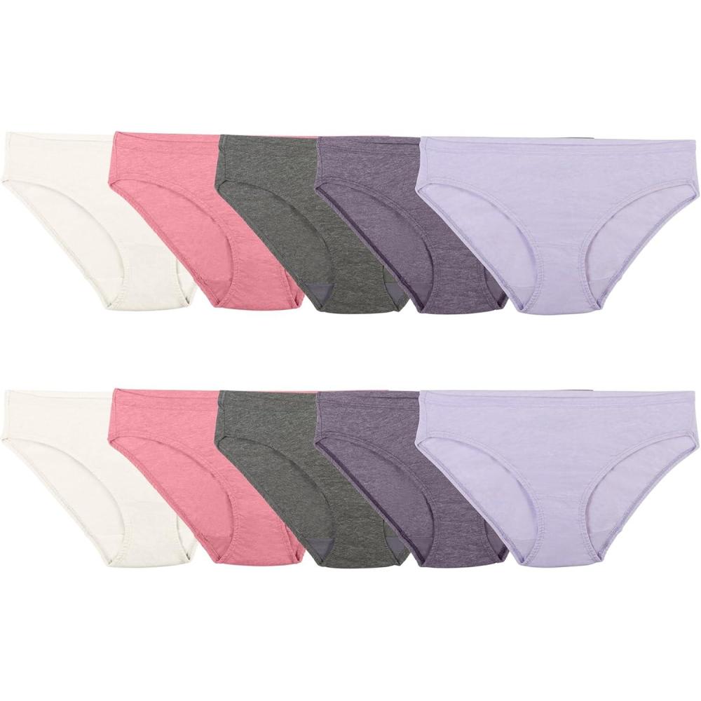 imageFruit of the Loom Womens Cotton Blend Bikini UnderwearBikini Cotton Blend 10 Pack PinkGrayPurple