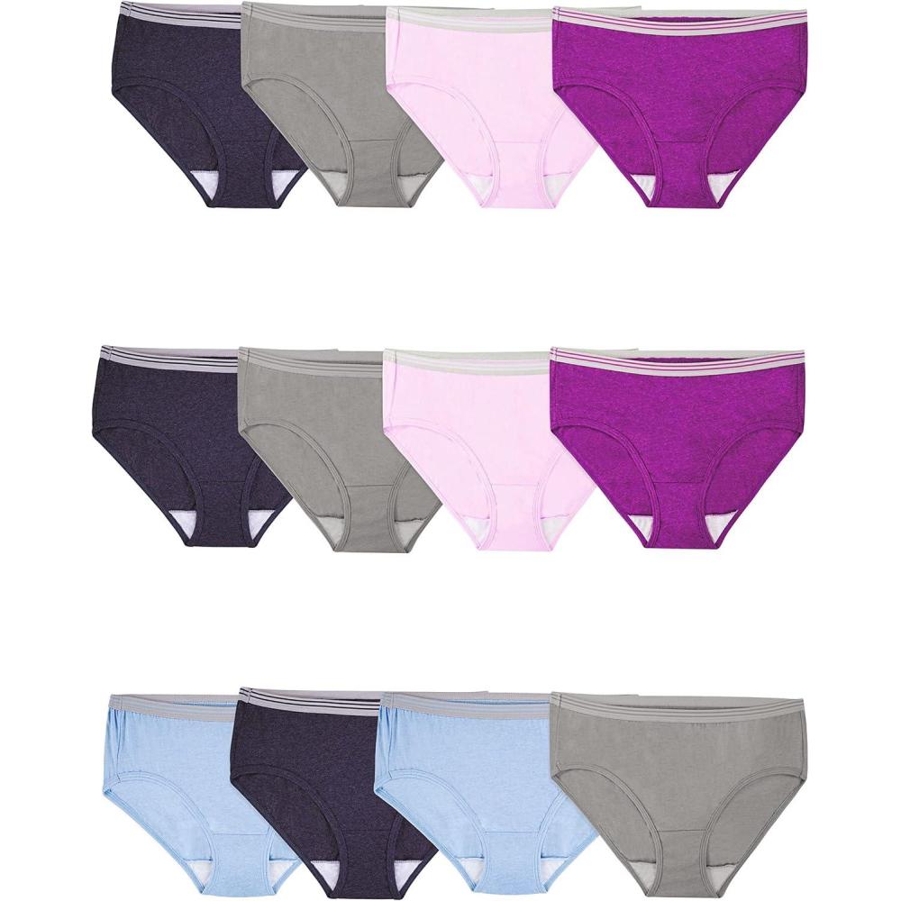 imageFruit of the Loom Womens Eversoft Cotton Underwear Multipacks Tag Free ampamp Breathable Available in Plus SizeLow Rise Brief GreyPinkBlue