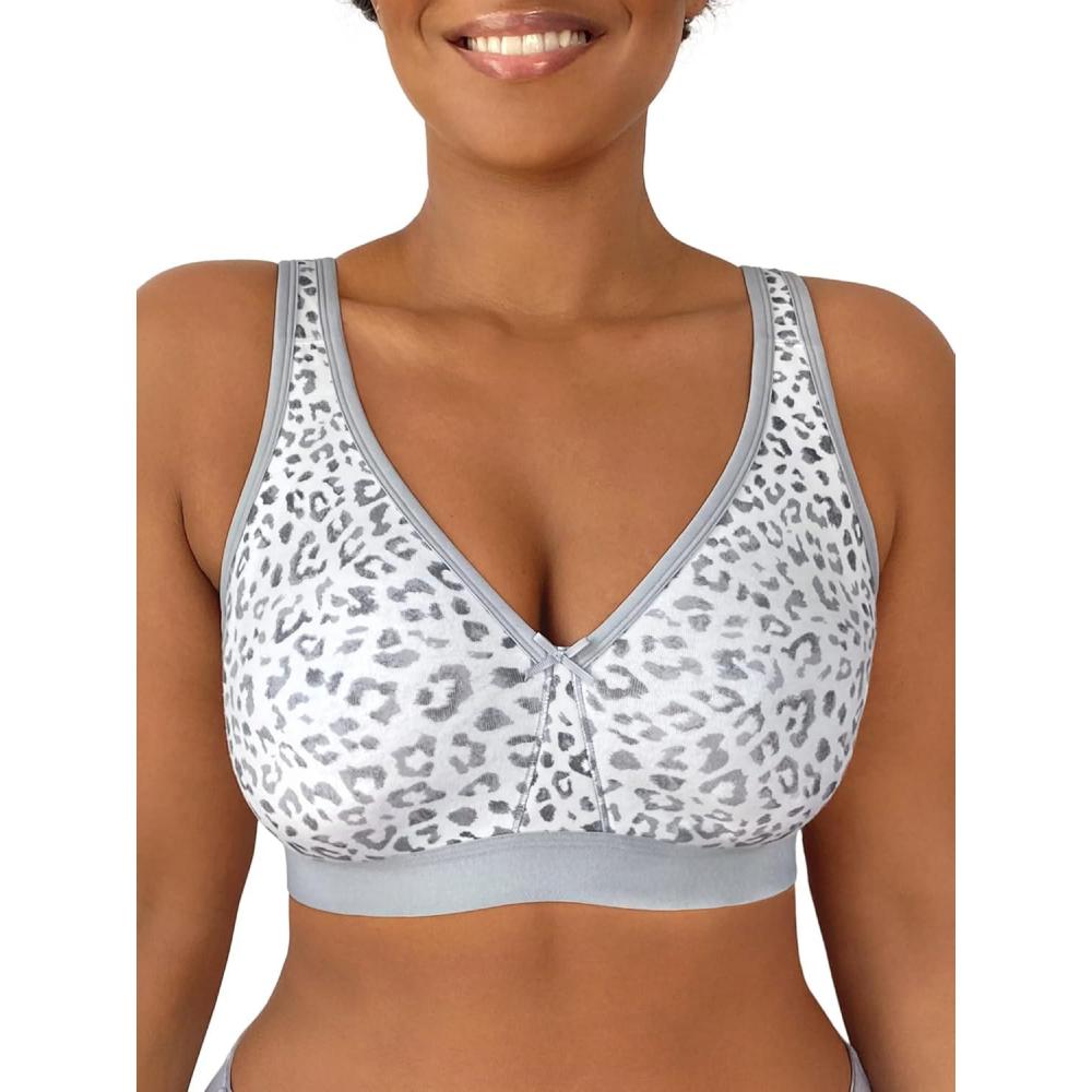 imageFruit of the Loom Womens Fit for Me Collection PlusSize Wireless Bra Soft Cotton Comfort ampamp SupportLeopard Smoke