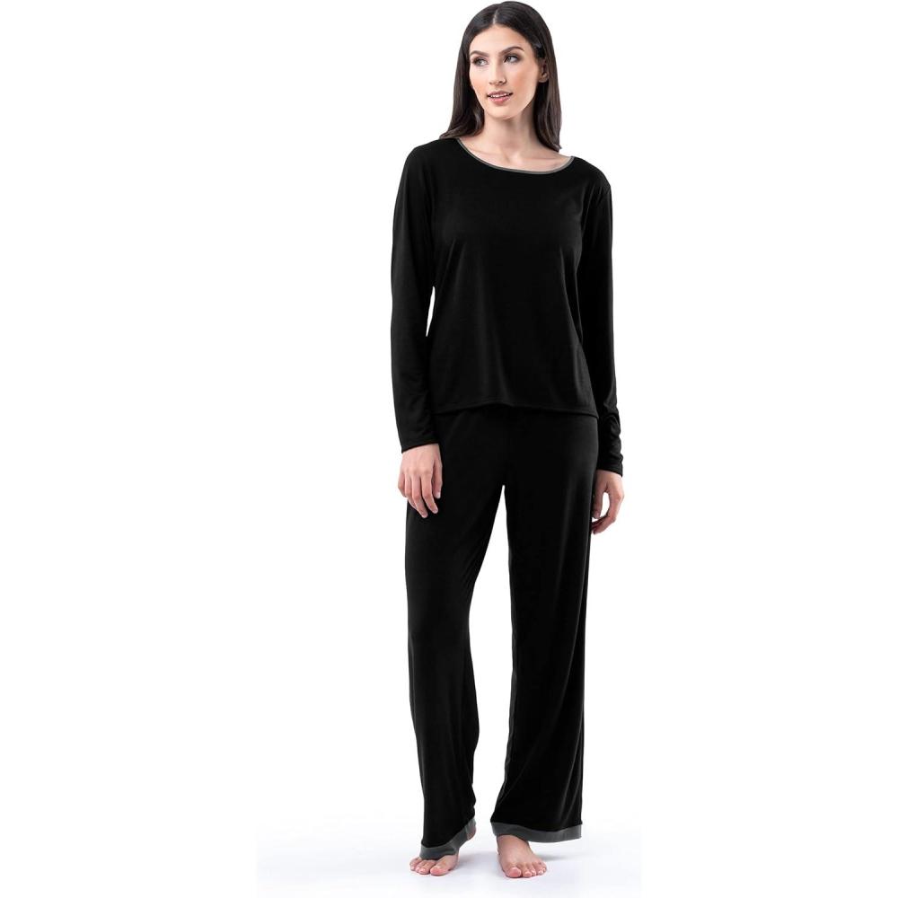 imageFruit of the Loom Womens Long Sleeve Tee and Pant 2 Piece Sleep SetBlack