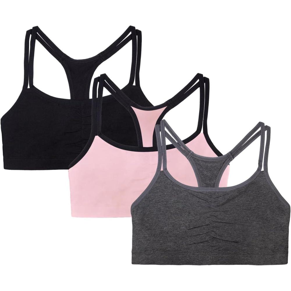 imageFruit of the Loom Womens MultiPack Spaghetti Strap Cotton Sports BraBlushing Rose With BlackCharcoalBlack