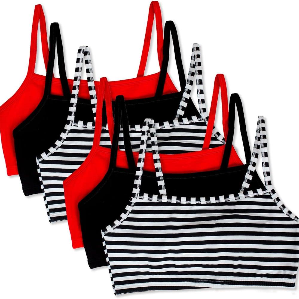 imageFruit of the Loom Womens MultiPack Spaghetti Strap Cotton Sports BraStripeStripeBlackBlackRedRed