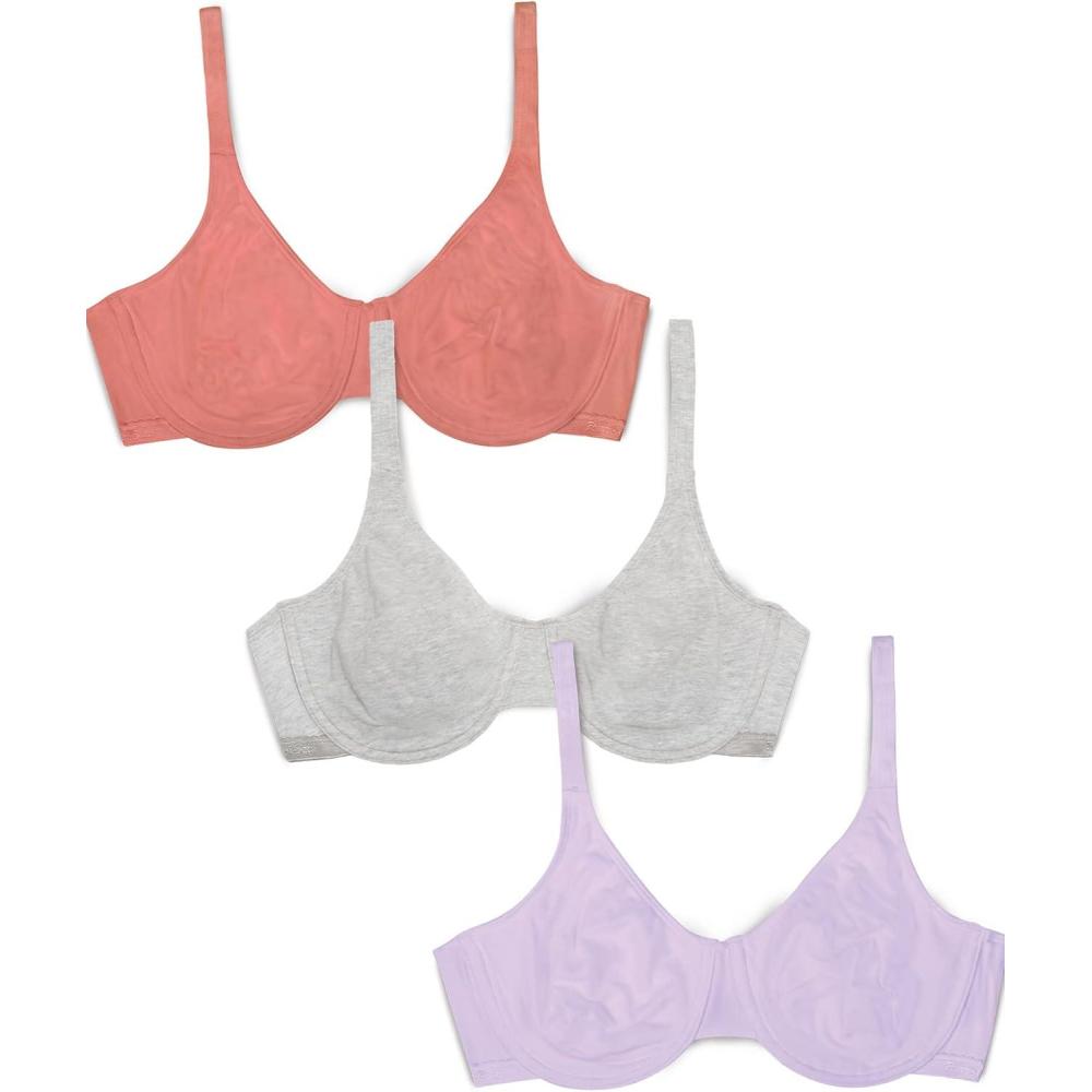 imageFruit of the Loom Womens MultiPack Unlined Underwire Cotton BraDesert DuskGreyLilac Whisper