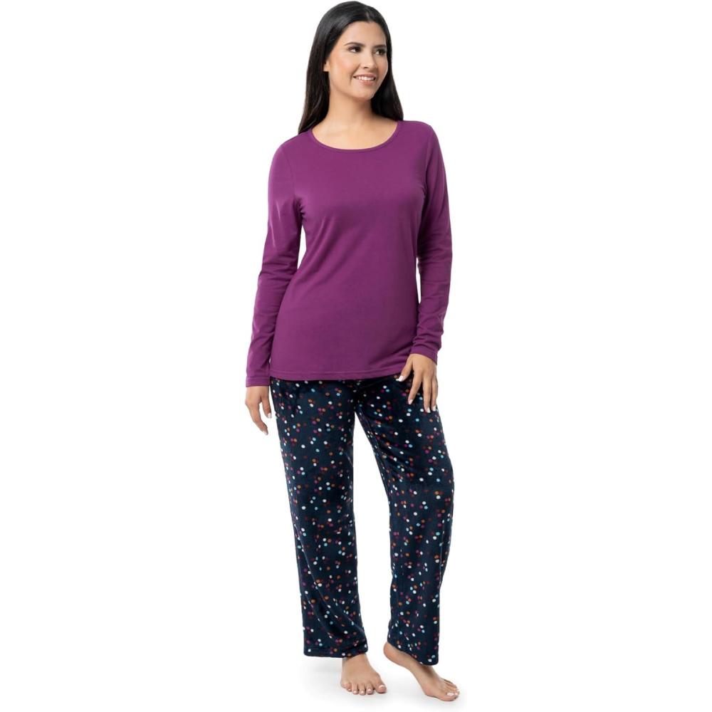 imageFruit of the Loom Womens Sueded Jersey Crew Top and Fleece Pant Sleep SetBerry