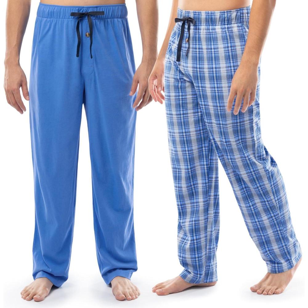 imageFruit of the Loom mens 2pack Sueded Jersey Knit Sleep Pajama PantBlueBlue Plaid