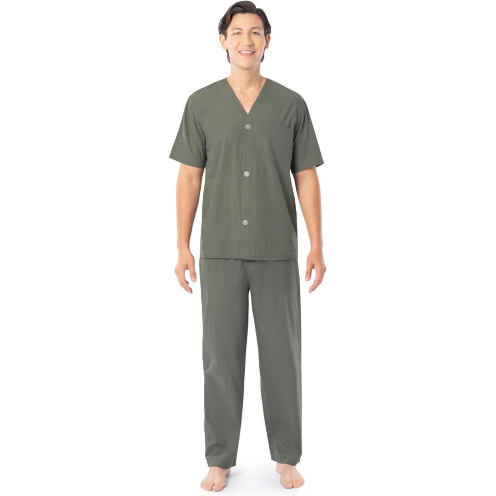 imageFruit of the Loom mens Broadcloth Short Sleeve Top and Long Pants Pajama SetGreen