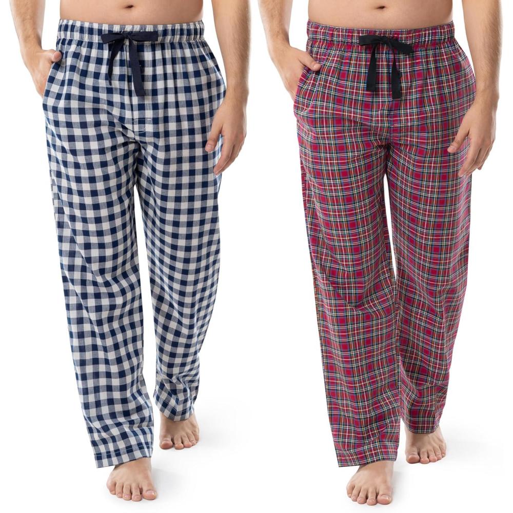 imageFruit of the Loom mens Broadcloth Woven Sleep Pajama PantBlue PlaidRed
