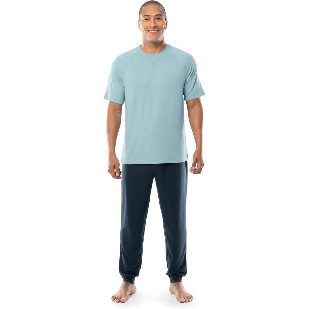 imageFruit of the Loom mens French Terry Top and Jogger Sleep Pajama SetLight BlueNavy