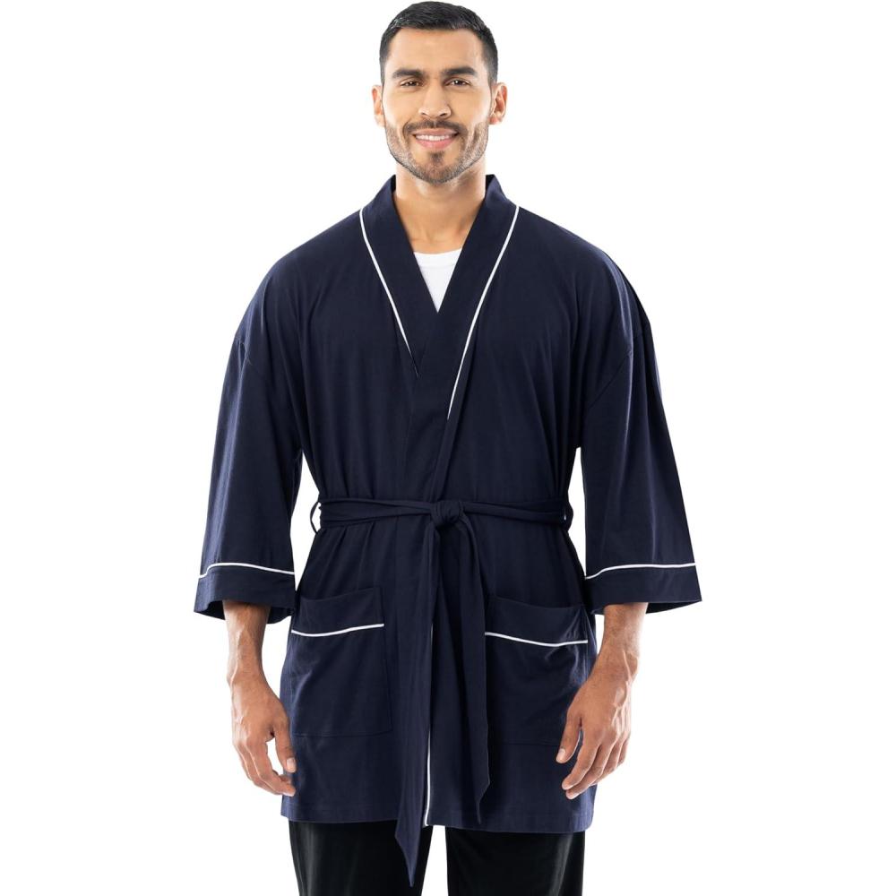 imageFruit of the Loom mens Jersey Knit Kimono RobeNavy