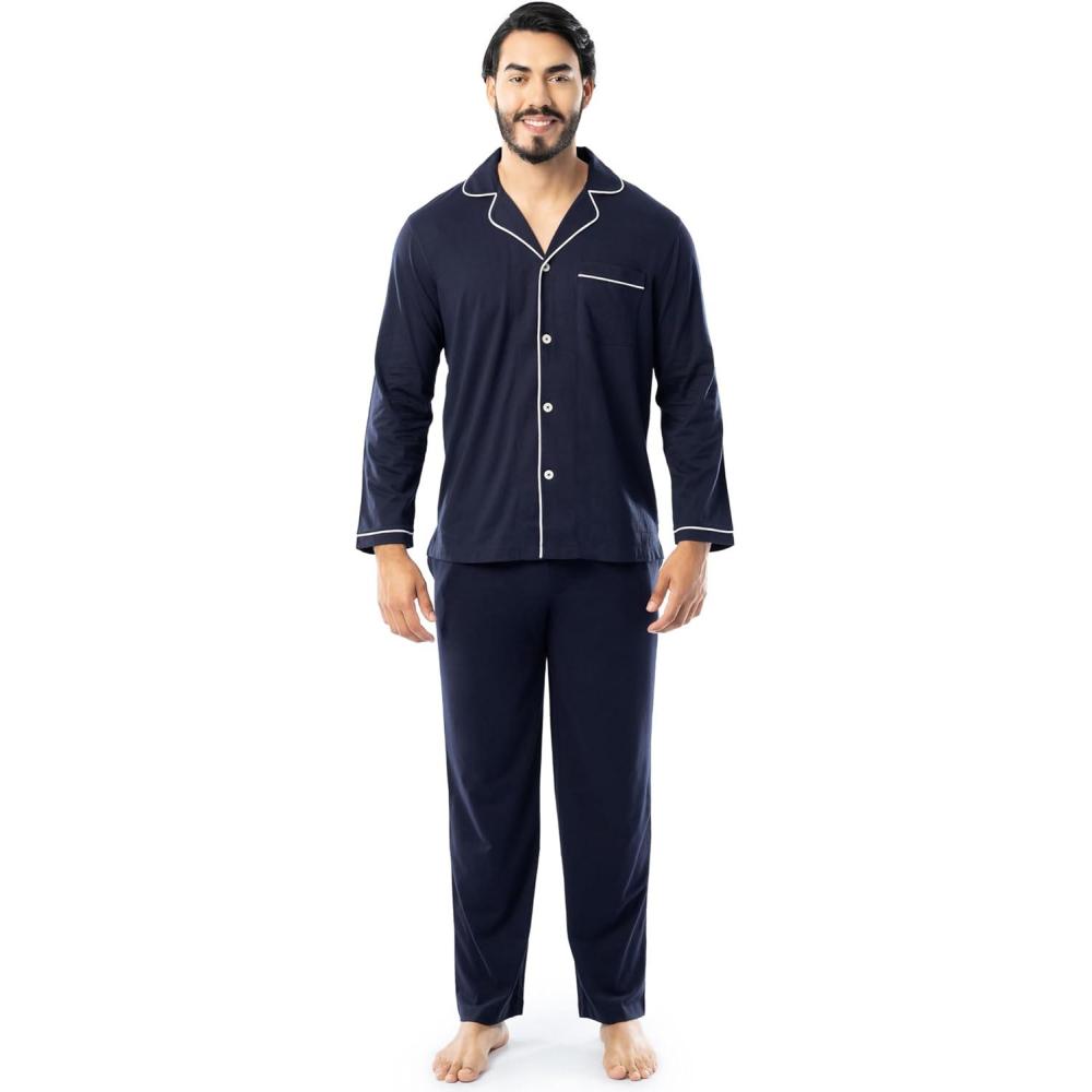 imageFruit of the Loom mens Jersey Knit Pajama Sleep SetNavy