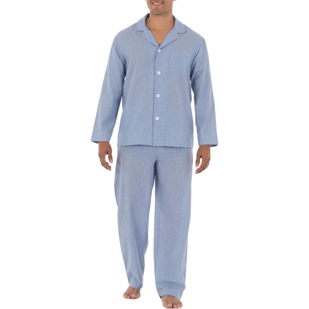 imageFruit of the Loom mens Long Sleeve Broadcloth Pajama SetBlue Stripe
