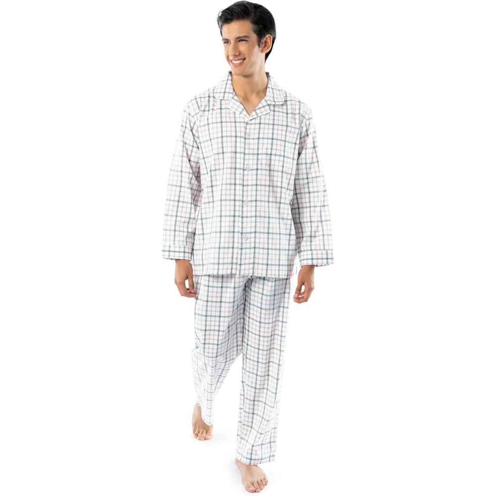 imageFruit of the Loom mens Long Sleeve Broadcloth Pajama SetNaturalGreen Plaid