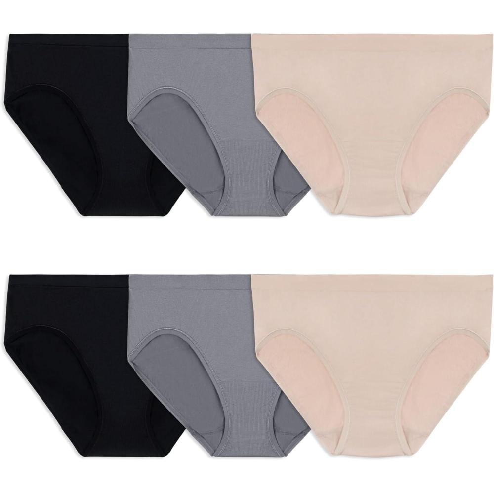 imageFruit of the Loom womens No Show Seamless Underwear Amazing Stretch ampamp No Panty Lines Available in Plus SizeBikini 6 Pack Assorted Color Neutrals