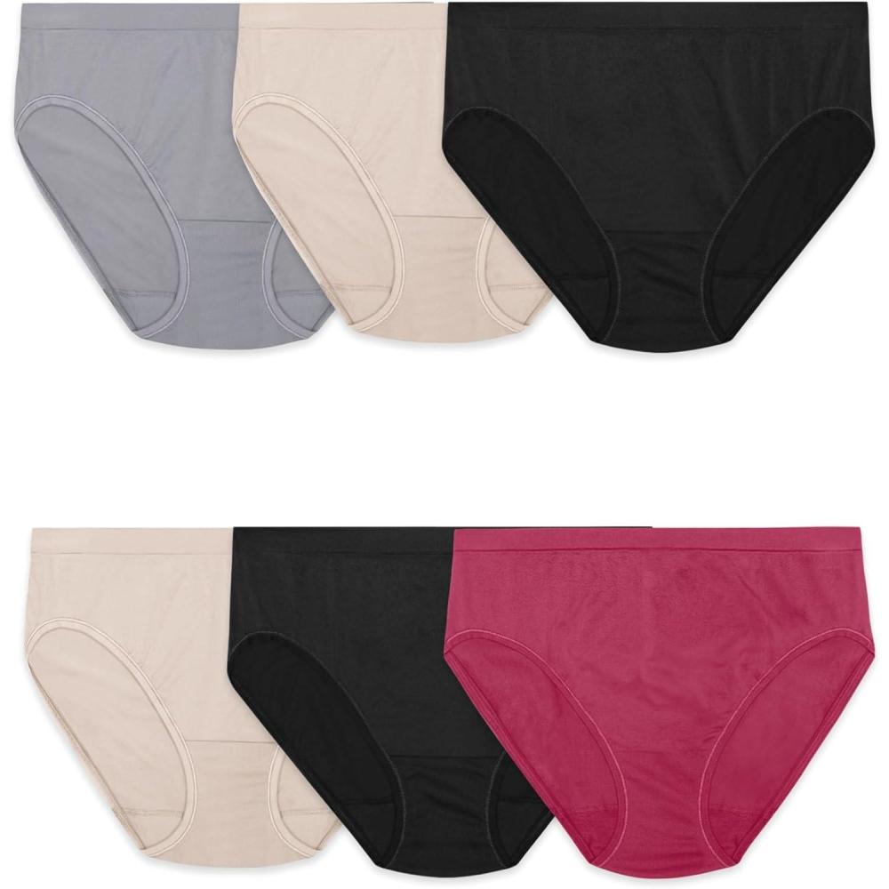 imageFruit of the Loom womens No Show Seamless Underwear Amazing Stretch ampamp No Panty Lines Available in Plus SizeHi Cut Brief 6 Pack Colors May Vary