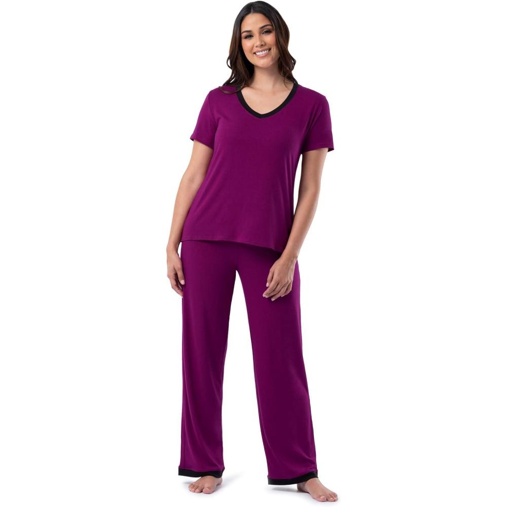 imageFruit of the Loom womens Short Sleeve Tee and Pant 2 Piece Sleep SetBerry