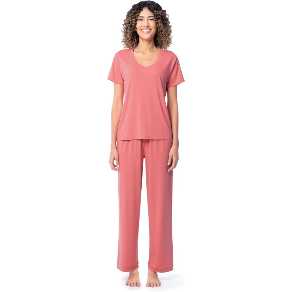 imageFruit of the Loom womens Short Sleeve Tee and Pant 2 Piece Sleep SetDesert Rose
