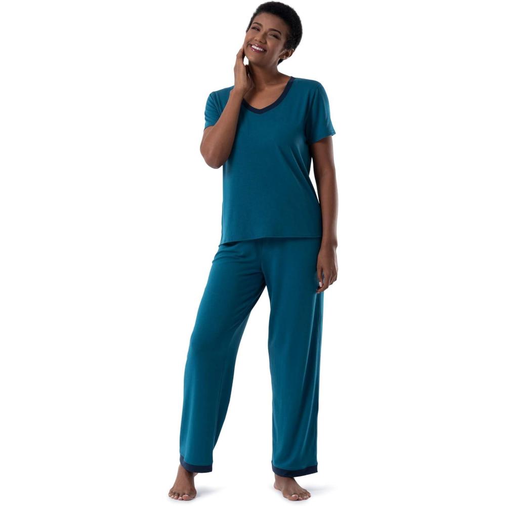 imageFruit of the Loom womens Short Sleeve Tee and Pant 2 Piece Sleep SetTurquoise