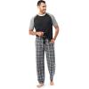 Fruit of the Loom Men’s Jersey Henley Top and Broadcloth Pant Sleep Pajama Set(Black/Black Plaid)