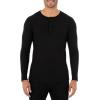 Fruit of the Loom Men’s Recycled Waffle Thermal Underwear Henley Top (1 and 2 Packs)(Black/Greystone Heather)