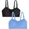 Fruit of the Loom Women’s 2-Pack Stretch Wireless Bra w/Built in Pads(Cornflower Blue/Black Hue)