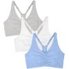 Fruit of the Loom Women’s Adjustable Shirred Front Racerback Sports Bra, Multi Pack Options(Heather Grey/White/Blue Gem)