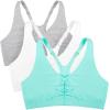 Fruit of the Loom Women’s Adjustable Shirred Front Racerback Sports Bra, Multi Pack Options(Mint Chip/White/Grey Heather)
