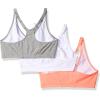 Fruit of the Loom Women’s Adjustable Shirred Front Racerback Sports Bra, Multi Pack Options(Punchy Peach/White/Grey Heather)
