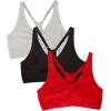 Fruit of the Loom Women’s Adjustable Shirred Front Racerback Sports Bra, Multi Pack Options(Red Hot/Black/Heather Grey)