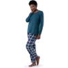 Fruit of the Loom Women’s Sueded Jersey Crew Top and Fleece Pant Sleep Set(Midnight Blue/Tartan Plaid)