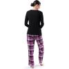 Fruit of the Loom Women’s Waffle V-Neck Top and Flannel Pant Sleep Set(Black/Buffalo Plaid)