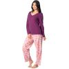 Fruit of the Loom Women’s Waffle V-Neck Top and Flannel Pant Sleep Set(Purple/Fluffy Trees)
