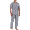 Fruit of the Loom mens Broadcloth Short Sleeve Top and Long Pants Pajama Set(Navy/White Check)