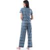 Fruit of the Loom womens Short Sleeve Tee and Pant 2 Piece Sleep Set(Blue Stripe)