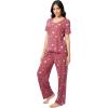Fruit of the Loom womens Short Sleeve Tee and Pant 2 Piece Sleep Set(Red/Hearts)