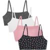 Fruit of The Loom Womens Spaghetti Strap Cotton Pullover Sports Bra Value Pack(Dancing Rosebuds/Lilas/White/Charcoal)
