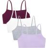Fruit of The Loom Womens Spaghetti Strap Cotton Pullover Sports Bra Value Pack(Purple/White/Lilac/Grey)