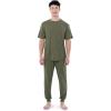 Fruit of the Loom Men’s 360 Stretch Crewneck Top and Jogger Pant Sleep Pajama Set(Dusty Olive)