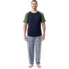 Fruit of the Loom Men’s Jersey Henley Top and Broadcloth Pant Sleep Pajama Set(Navy/Green Plaid)