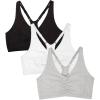 Fruit of the Loom Women’s Adjustable Shirred Front Racerback Sports Bra, Multi Pack Options(Heather Grey/White/Black Hue)