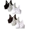 Fruit of the Loom Women’s Adjustable Shirred Front Racerback Sports Bra, Multi Pack Options(White/Heather Grey/Black Hue/White/Heather Grey/Black Hue 6-pack)
