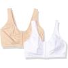 Fruit of the Loom Women’s Multi-Pack Front Closure Cotton Bra(Sand/White 2-pack)