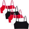 Fruit of the Loom Women’s Multi-Pack Spaghetti Strap Cotton Sports Bra(Black Hue/Black Hue/White/White/Red Hot/Red Hot)